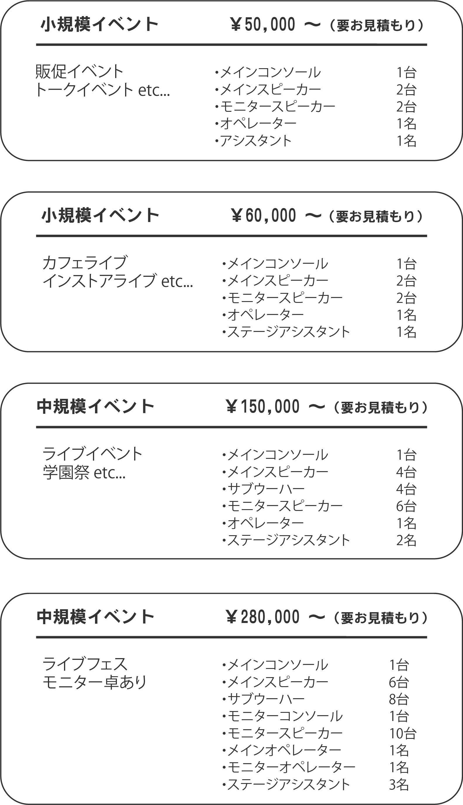 音響機材　レンタル価格